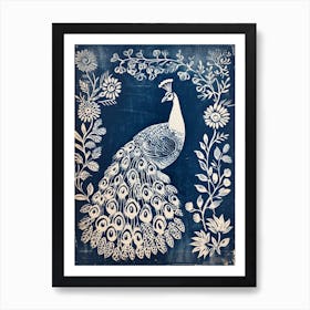 Peacock Folk Floral Linocut Inspired 2 Art Print