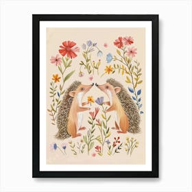 Folksy Floral Animal Drawing Hedgehog 3 Art Print