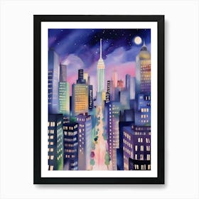 New York City At Night Painting Art Print