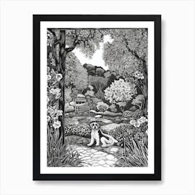 Drawing Of A Dog In Descanso Gardens, Usa In The Style Of Black And White Colouring Pages Line Art 01 Art Print