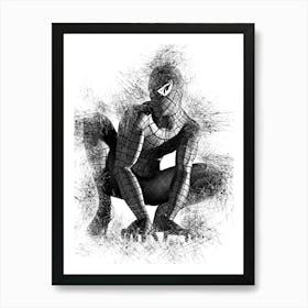 Spider Man Black Pencil Art Print