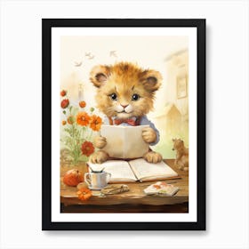 Writing Watercolour Lion Art Painting 7 Art Print