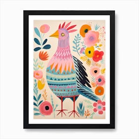 Pink Scandi Chicken 6 Art Print