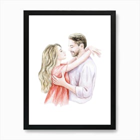 Watercolor Couple Hugging Art Print
