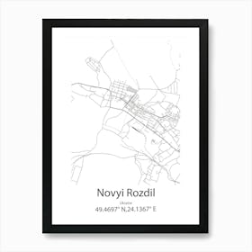 Novyi Rozdil,Ukraine Minimalist Map Art Print