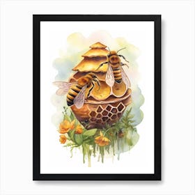 Honey Bee Mimic Bee Beehive Watercolour Illustration 3 Art Print