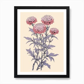 Omurasaki Japanese Aster Vintage Japanese Botanical Art Print