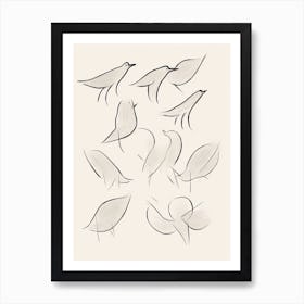 Birds In Black And White Line Art 2 Art Print