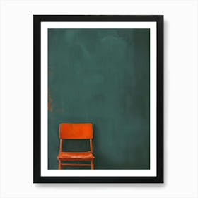 Orange Chair Against A Green Wall Art Print