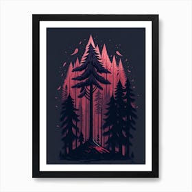 A Fantasy Forest At Night In Red Theme 23 Art Print
