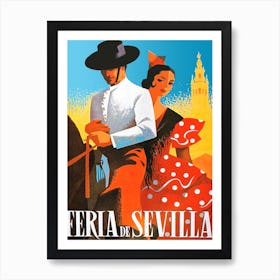 Seville, Man And Woman On A Horse Art Print