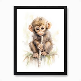 Monkey Painting Writing Watercolour 1 Art Print