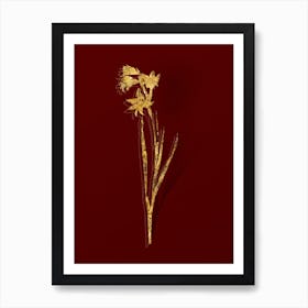 Vintage Painted Lady Botanical in Gold on Red n.0094 Art Print