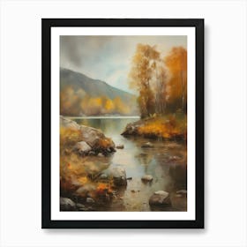 Autumn Lake,Forest Lake, Vintage Oil Painting, Farmhouse Wall Decorations, Antique Landscape, Vintage Landscape Oil Painting.1 4 Art Print