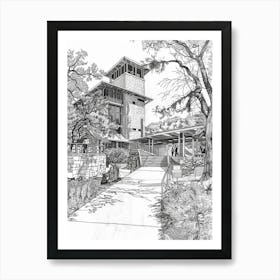 Nature Science Center Austin Texas Black And White Drawing 3 Art Print