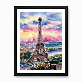 Paris Eiffel Tower Watercolor Painting 1 Art Print