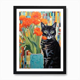 Cat With Flowers 2 Art Print