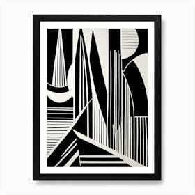 Mid Century Inspired Linocut, Abstract Shapes OF Black And White, 103 Art Print