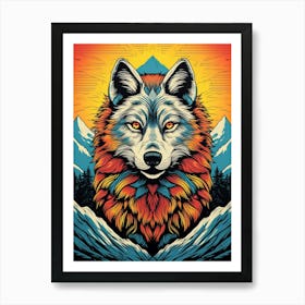 Himalayan Wolf Retro Colourful 4 Art Print