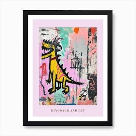 Dinosaur With Pet Blue Purple Pink 1 Poster Art Print