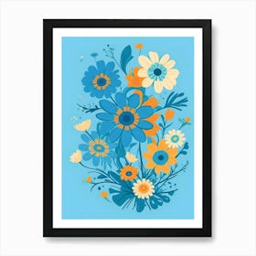 Beautiful Flowers Illustration Vertical Composition In Blue Tone 17 Art Print