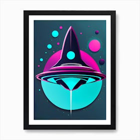 Alien Spaceship 201, Futuristic space station, Sci-fi art, Space exploration, Spaceship, Starfield, Sci-fi adventure wall decor, Children’s nursery illustration, Kids' room decor Art Print