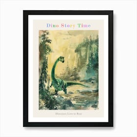 Dinosaur Storybook Pastel Watercolour Painting 1 Poster Art Print