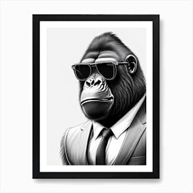 Gorilla In Suit Gorillas Pencil Sketch 2 Art Print