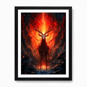 Deer In Flames Art Print