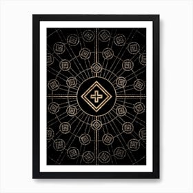 Geometric Glyph Radial Array in Glitter Gold on Black n.0360 Art Print