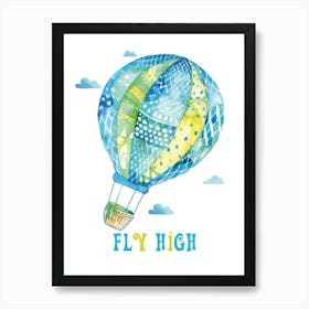 Hot Air Balloon Watercolor Blue And Green Nursery Wall Art Art Print