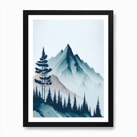 Mountain And Forest In Minimalist Watercolor Vertical Composition 320 Art Print