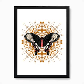 Mandala With Black Butterfly Art Print