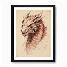 Vintage Dragon Line Drawing 2 Art Print