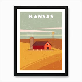 Kansas, USA — Retro travel minimalist poster Art Print