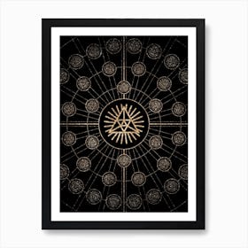 Geometric Glyph Radial Array in Glitter Gold on Black n.0439 Art Print
