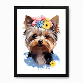 Yorkshire Terrier Portrait With A Flower Crown, Matisse Painting Style 3 Art Print
