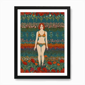 Woman In A Field Of Flowers Art Print