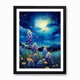 Bluebonnet Wildflower With Starry Sky (4) Art Print