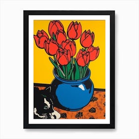 Tulips With A Cat 3 Pop Art  Art Print