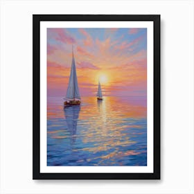 Sailboats At Sunset 17 Art Print