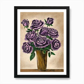 Purple Roses In A Vase 16 Art Print