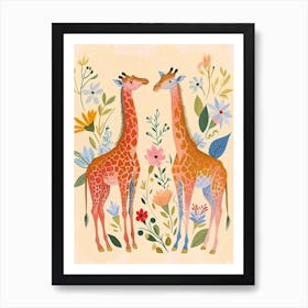 Folksy Floral Animal Drawing Giraffe 3 Art Print