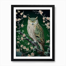 Ohara Koson Inspired Bird Painting Eastern Screech Owl 3 Art Print