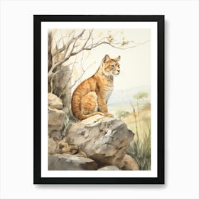 Storybook Animal Watercolour Puma 1 Art Print