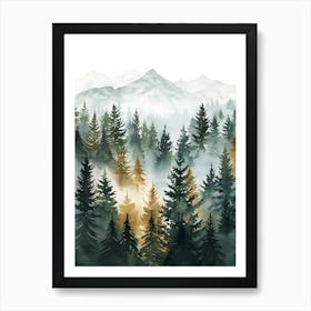 Watercolor Of Pine Forest Art Print