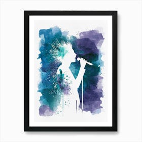 Singer In Blue Watercolor Painting Art Print