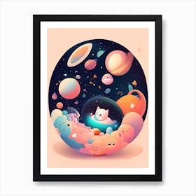Universe Kawaii Kids Space Art Print
