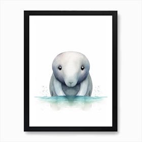 Watercolour Jungle Animal Baby Manatee 4 Art Print