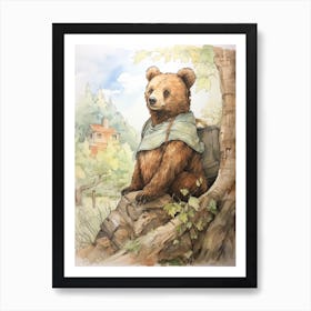 Storybook Animal Watercolour Brown Bear 1 Art Print